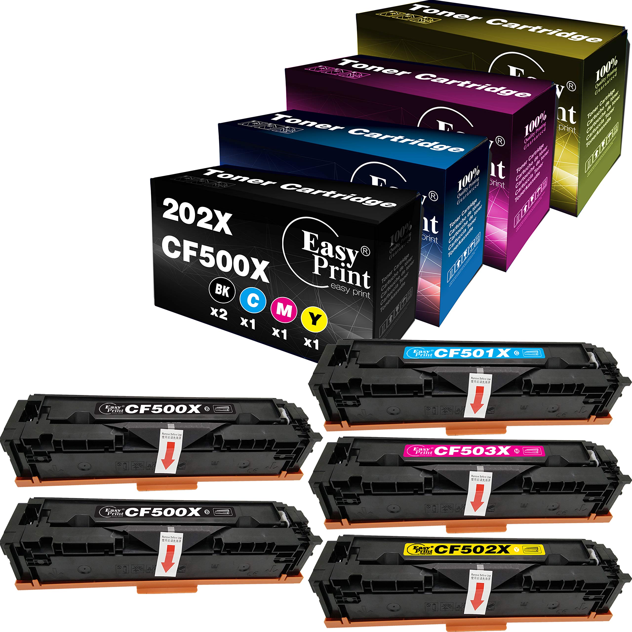 EASYPRINT (2BK/1C/1M/1Y) Compatible 202X CF500X CF501X CF502X CF503X Toner Cartridges Used for M254dw M254nw M280nw M281fdw 281fdn Printer, (2X Black, 1x Cyan, 1x Magenta, 1x Yellow, 5-Pack)