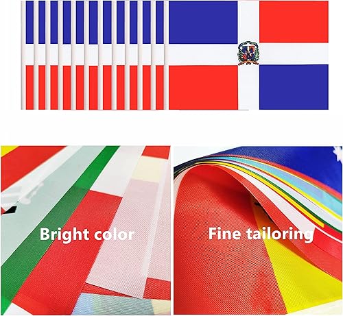 Miniatura 4 de Juego de 12 banderas de Dominica, pequeñas banderas dominicanas de oficina con poste negro sólido de 12 pulgadas, base negra y parte superior de