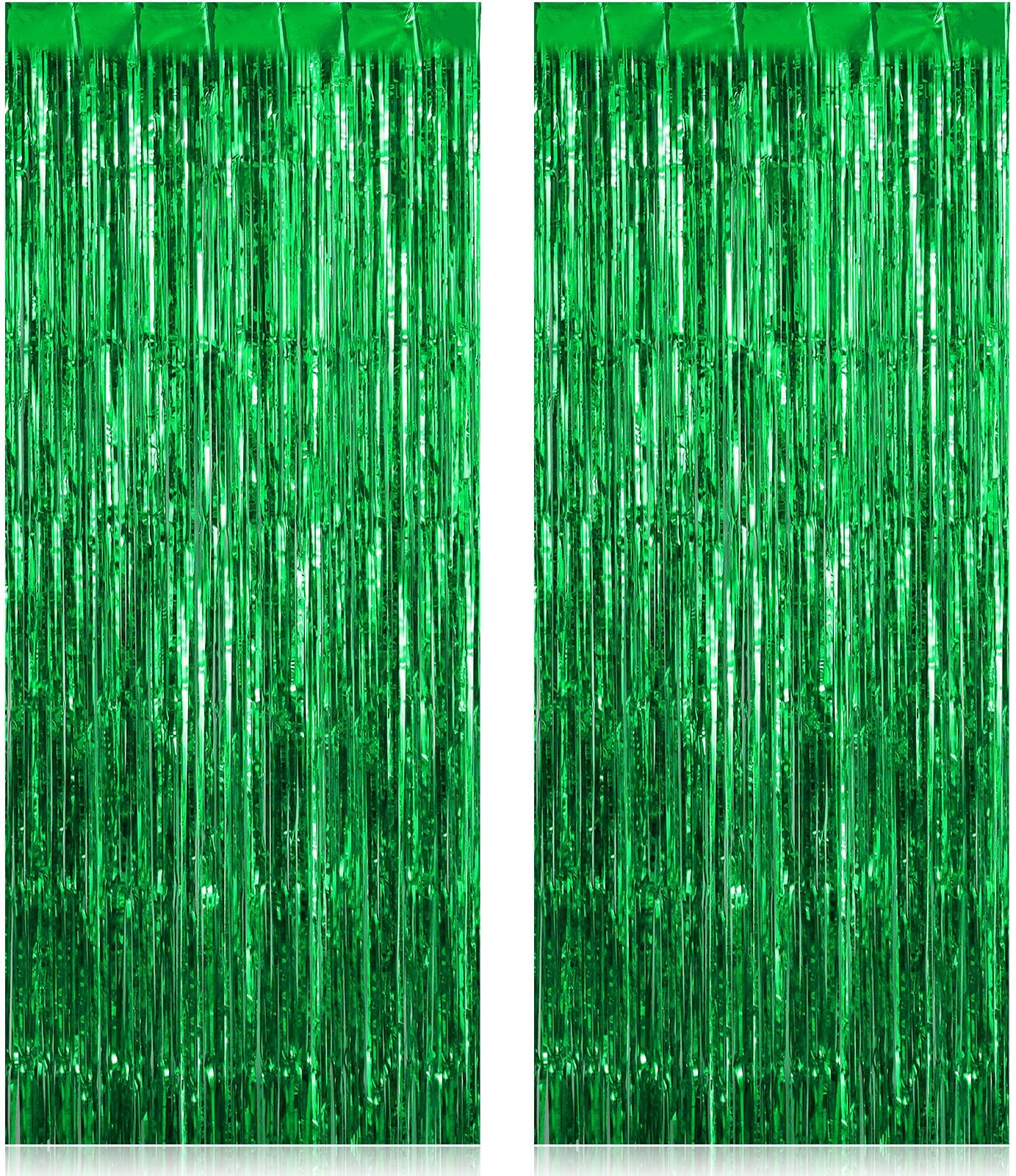 2 Pack Fringe Curtains Backdrops, Foil Fringe Curtains, Door Streamers for Birthday Wedding Bridal Shower Holiday Graduation Party Decorations, Photo Booth Backdrops, Green