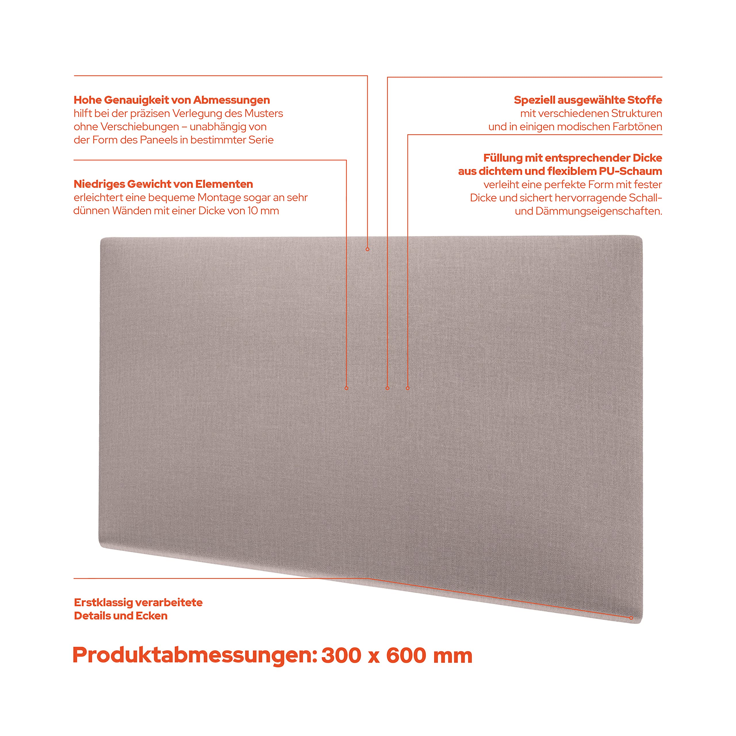 MOLLIS Pannello da Parete Rettangolare e Decorativo, Adatto Come Testiera o Protezione Dagli Impatti, Riduce il Suono e Migliora L'acustica, in Schiuma, 60 x 30 cm, Beige
