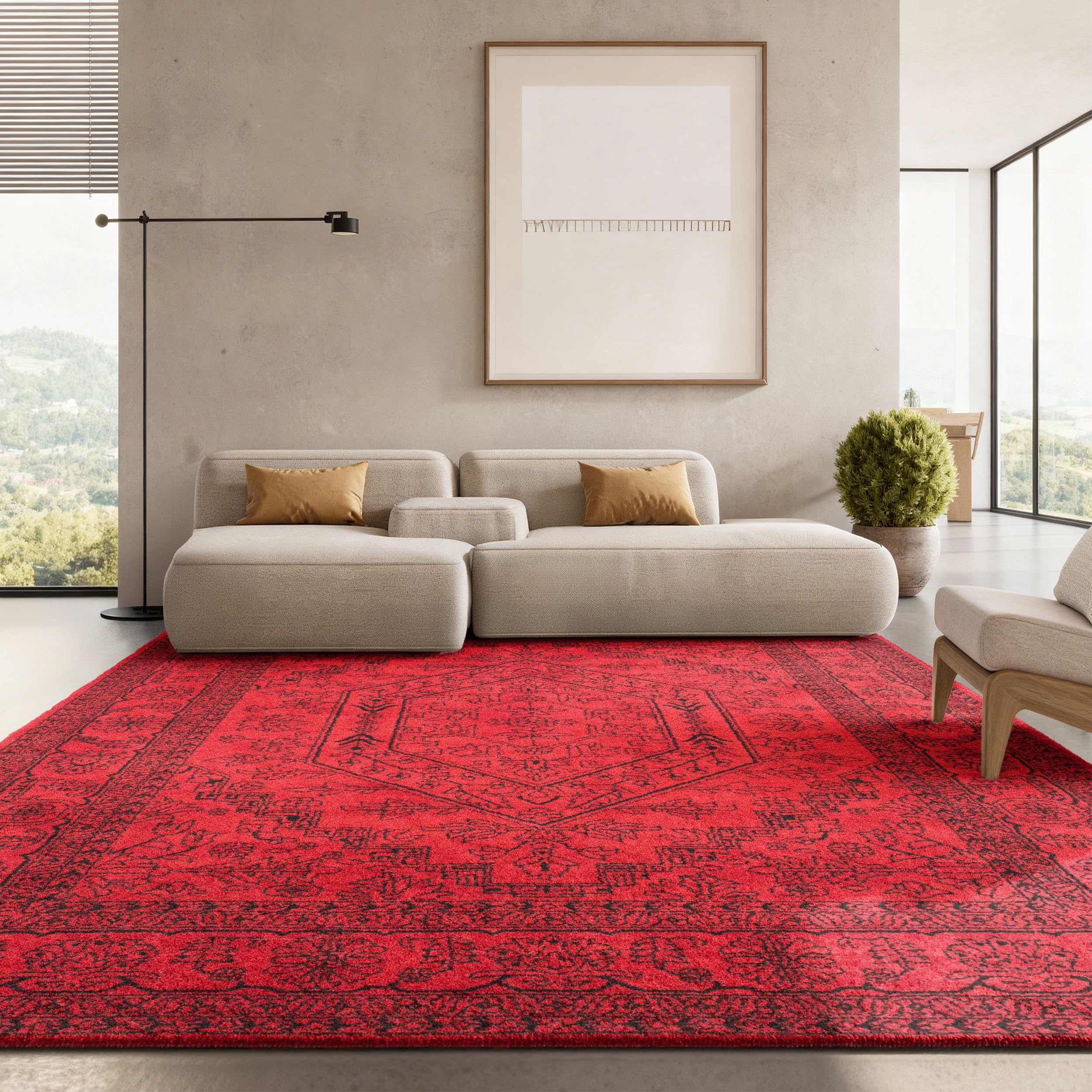SAFAVIEH Tapis 183 x 274 cm - Adirondack Collection - Design Traditionnel, Rouge & Noir, Mélange Synthétique Entretien Facile, Idéal pour Salon, Chambre, Bureau