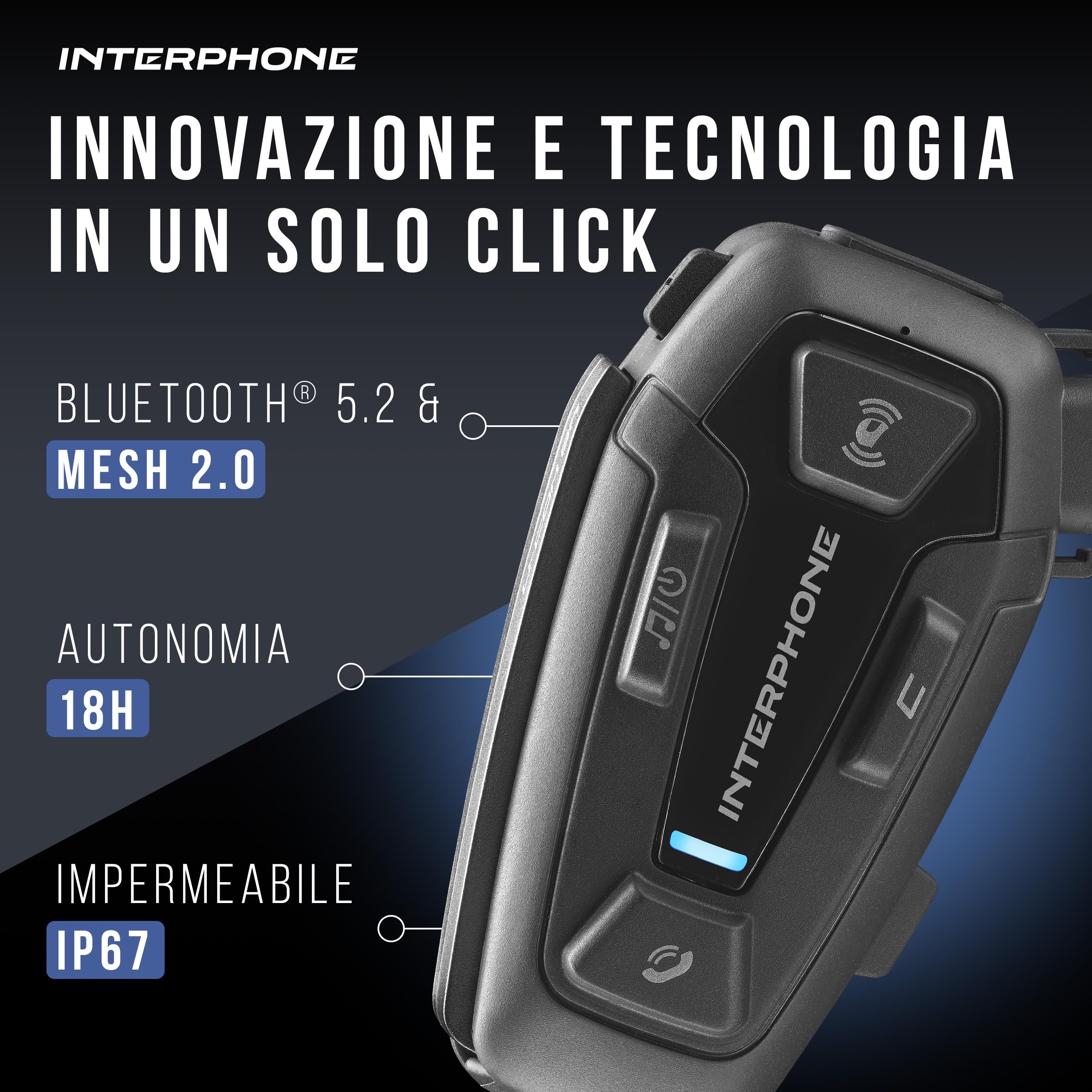 INTERPHONE UCOM8R - Doppio - Interfono Moto con Comunicazione Mesh 3.0, Fino a 24 Piloti, Distanza 1,6 Km, Autonomia 18 ore, Compatibile TFT e GPS, Impermeabile, Speaker HD 40mm