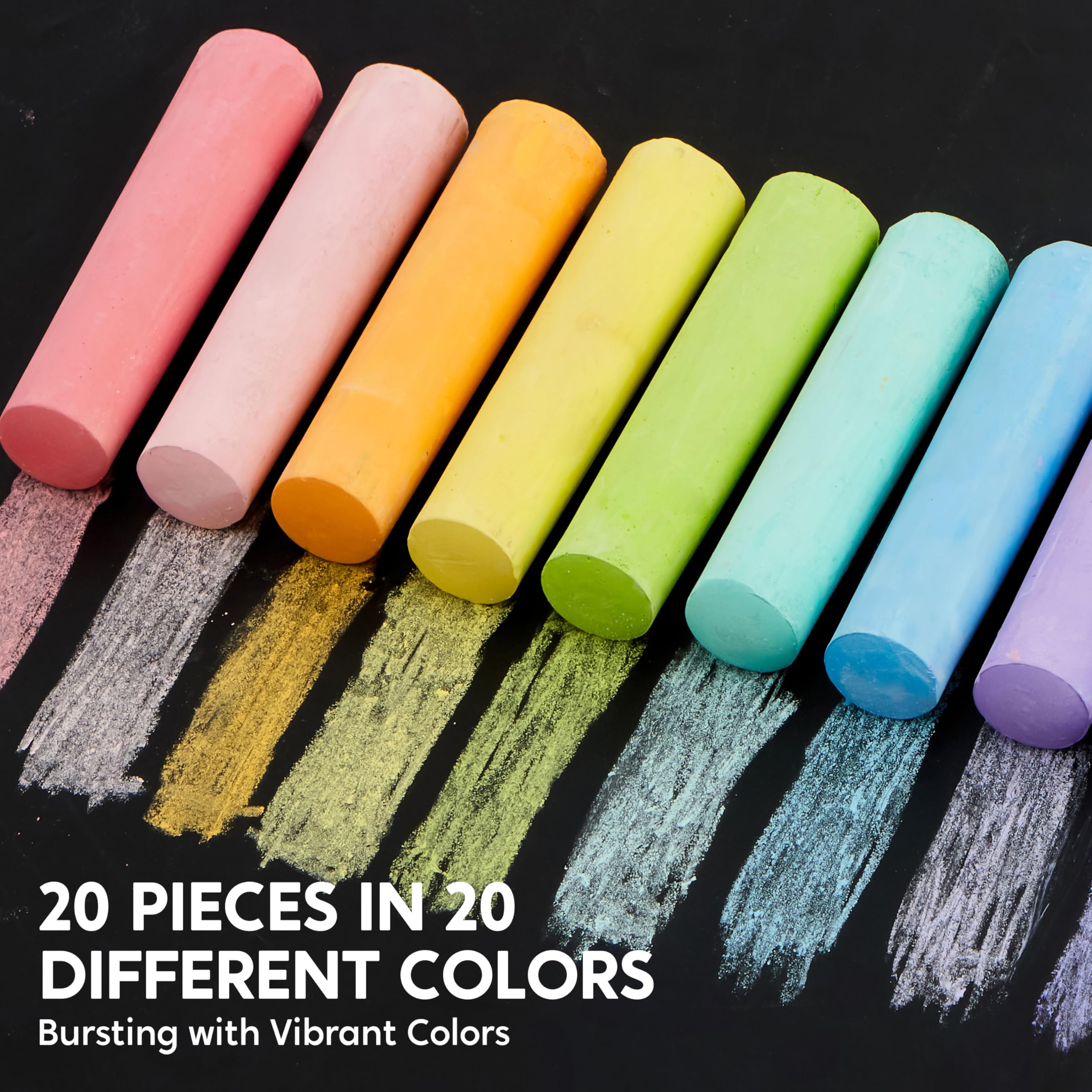 JOYIN Set di 20 gessetti lavabili da marciapiede in 20 colori, atossici, per bambini, pittura per giochi all'aperto, materiale scolastico, pittura su lavagna
