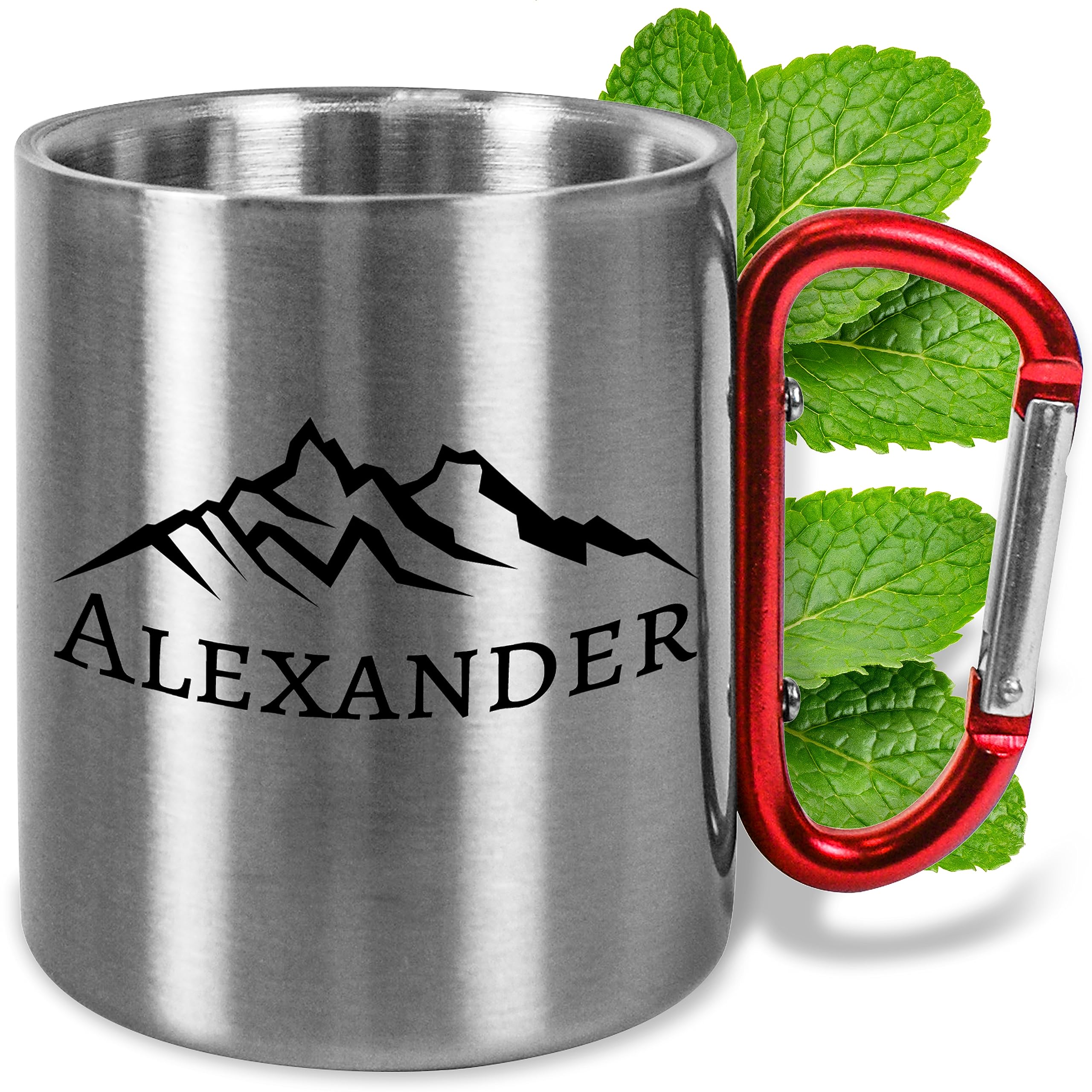 Personalisiert Edelstahl-Tasse Mit Karabiner – Ca. 330ml, Doppelwandig | Geschenk Für Bergsteiger, Wanderer, Outdoor-Fans