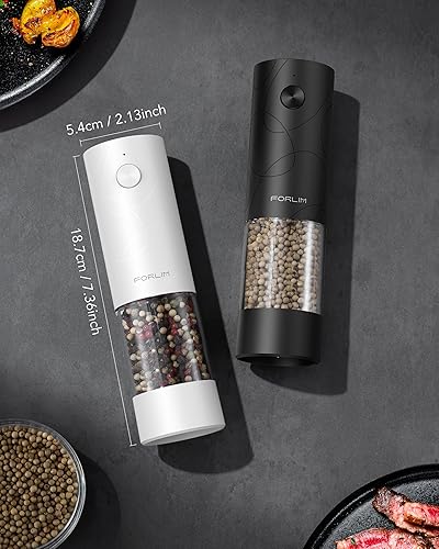 Miniatura 8 de FORLIM Juego de molinillo eléctrico de sal y pimienta, recargable por USB, molinillo automático de sal y pimienta con cubierta para el polvo,