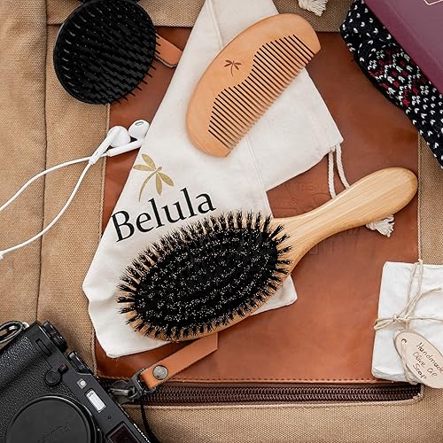 Miniatura 8 de Belula Juego de cepillos de cerdas de jabalí – Restaura el brillo natural y la textura para cabello fino, fino, normal y corto – Set para él y para
