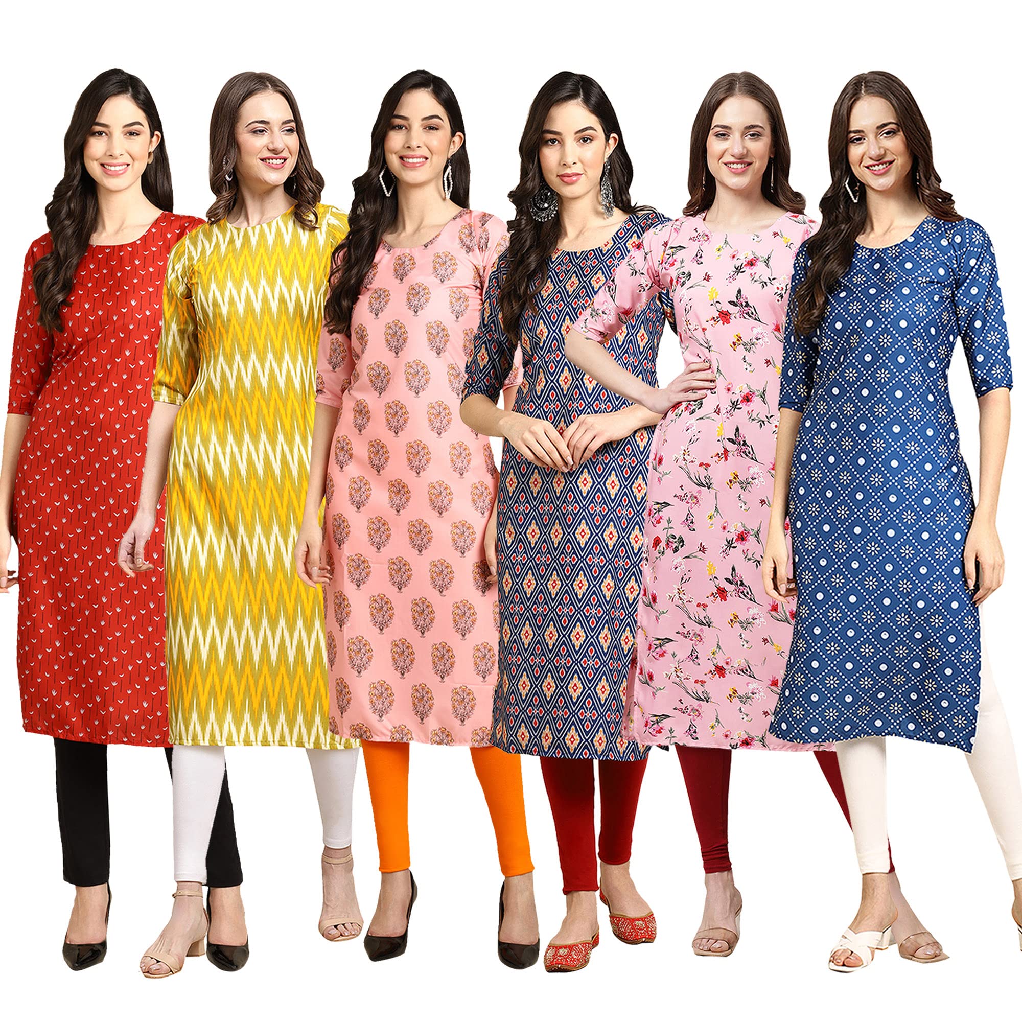 Pinkmint Women's Crepe Digital Print Straight Kurta Pack Of 6 [Cr-370-329-368-358-339-353-Xxl]