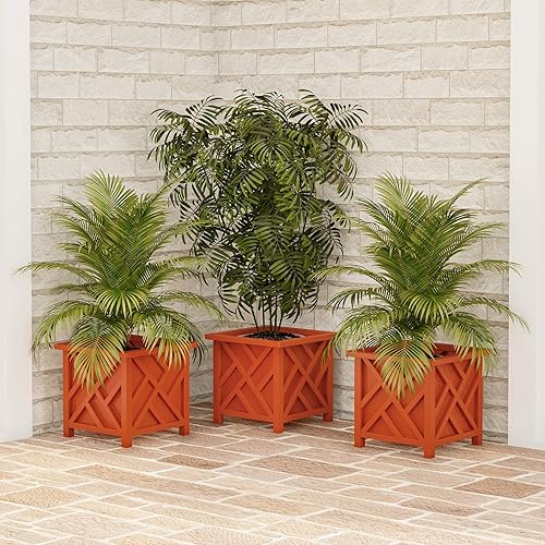 Miniatura 24 de Pure Garden - Maceta con diseño de celosía, maceta decorativa cuadrada de 14.75 pulgadas para flores o plantas al aire libre, porche delantero