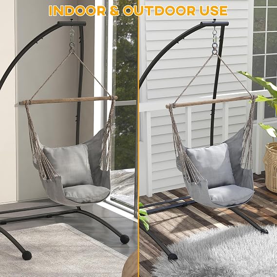 Outsunny Hammock Chair Stand Heavy Duty C Shape Hanging Chair Stand Black