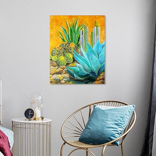 Miniatura 10 de Wynwood Studio Lienzo decorativo con estampado floral y botánico tropical  Vivian Fache  Giro-Cactus  AgaveBlue, arte de pared para sala de estar,