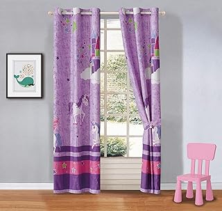 Kids zone Home Linen 2 Panel Curtain Set with Grommet for Boys Girls Teens Bedroom Multicolor Set (Unicorn Purple Lavender Pink White)