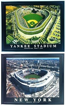 Old and New Yankee Stadium - Set of 2 Framed Lithographs of Dramatic Aerial Photos - Treasured Collector Items and Unique Gift!