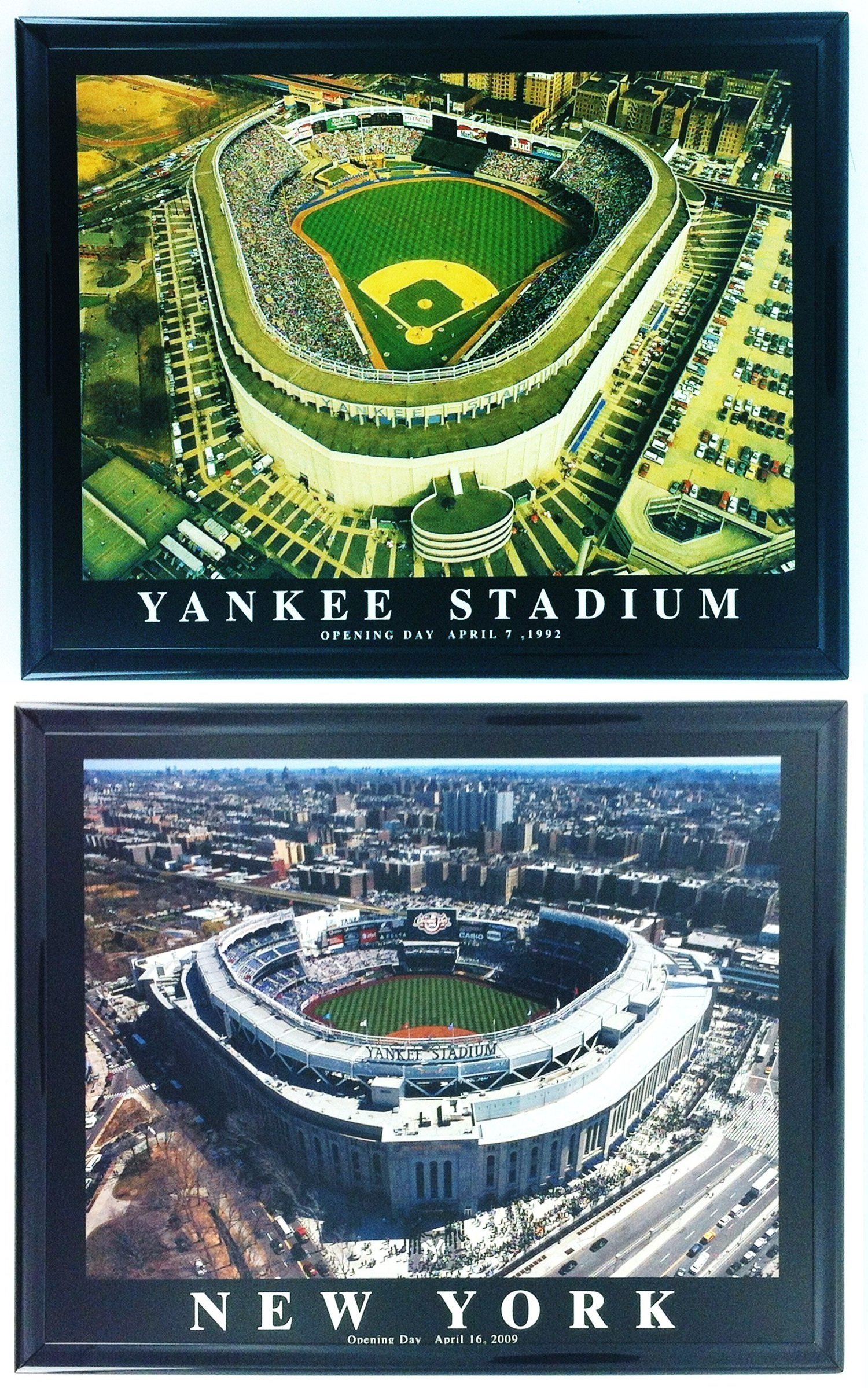 Old and New Yankee Stadium - Set of 2 Framed Lithographs of Dramatic Aerial Photos - Treasured Collector Items and Unique Gift!