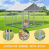 Vista 2 de Perrera para perros al aire libre de 7.5 x 7.5 x 5.3 pies con techo, recinto para perros con alimentador giratorio, corralito grande y resistente