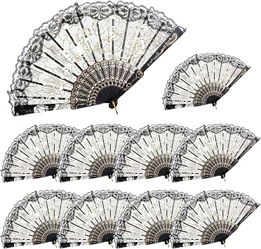 Rbenxia Elegant Rose Lace Floral Folding Hand Fans 9 Inch 10 Pieces Multicolor Suitable For Wedding Dancing Church Party Gifts Black