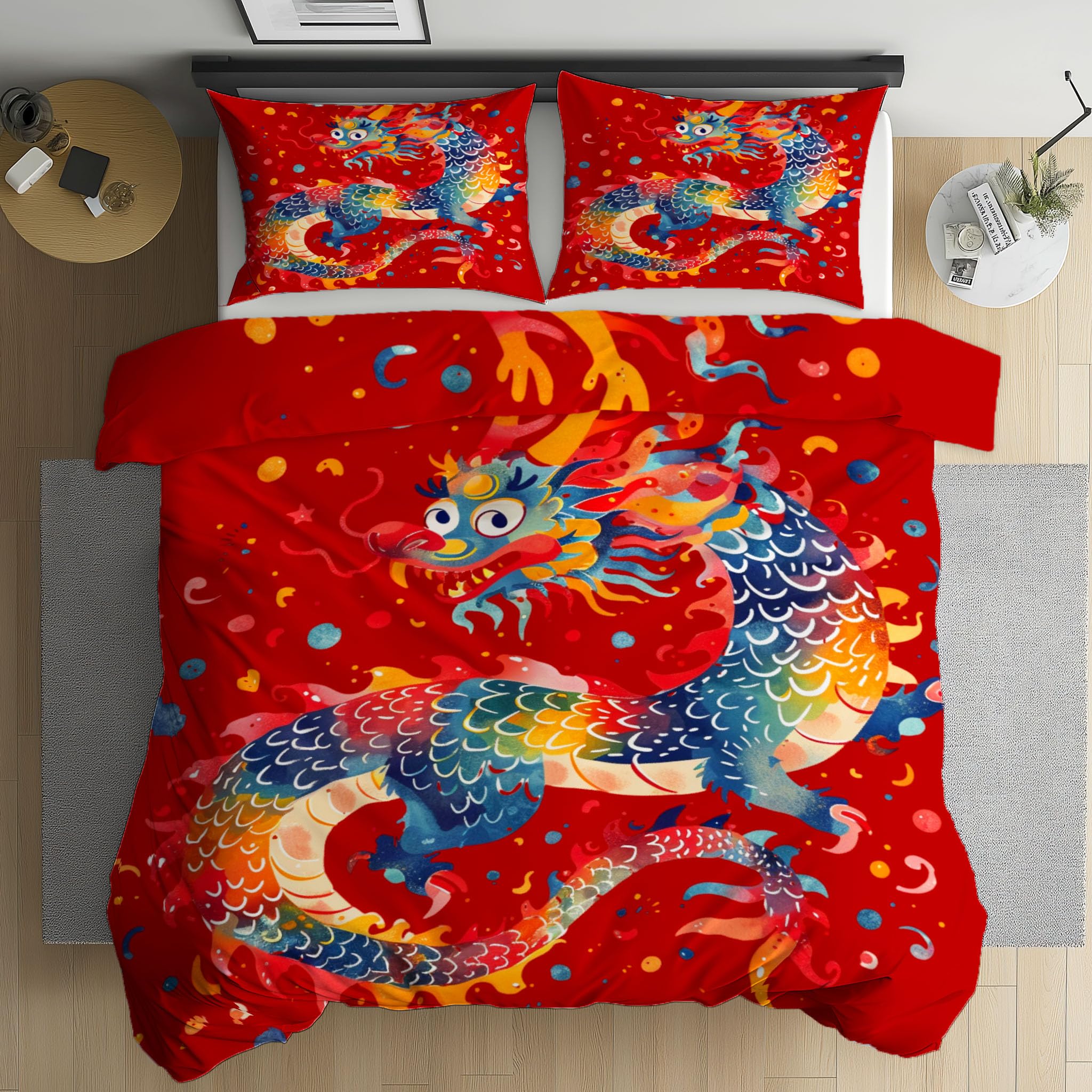 Housse de couette 140x200 dragon parure de lit 1 personne microfibre