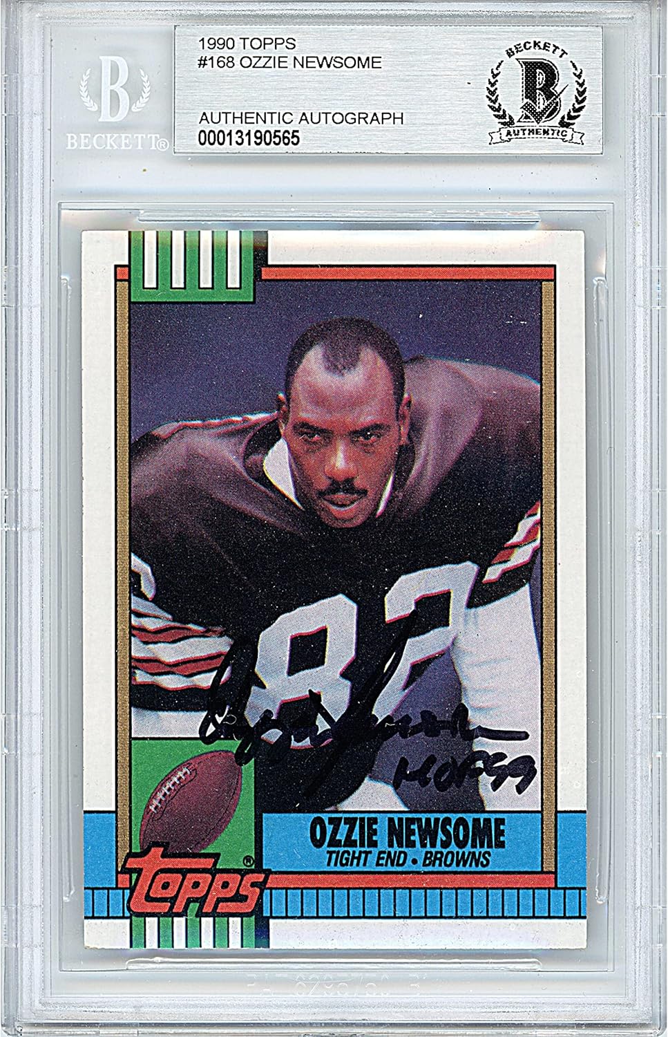Ozzie Newsome Autographed 1990 Topps #168 Football Trading Card Slab Beckett BAS Authentic Slabbed COA Played For Cleveland Browns NFL