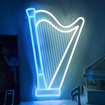 CoolGift Mart Harp Neon Sign, Dimmable LED Harp Room Decor Light With USB Powered, Decorations for Bedroom Living Room Club Music Studio, Gifts for Harp Enthusiasts Music Lovers