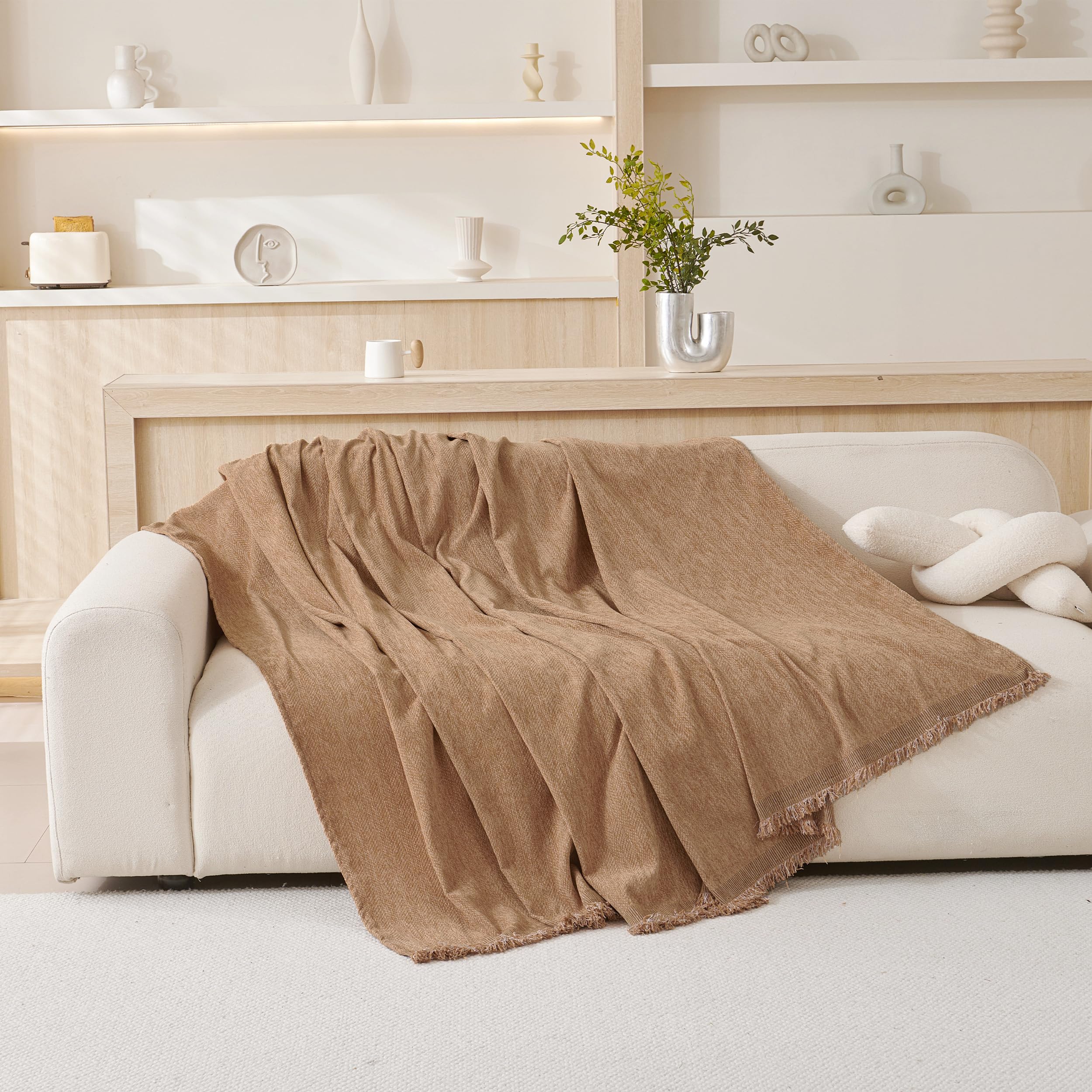 VANJOROY 100% Chenille Natural Sofa Large Throw Blanket For Single Seater -Throws for Armchair, Luxury Soft Throw for Chair Couch and Bed, Brown Burnt-130 x 180cm โ image 1
