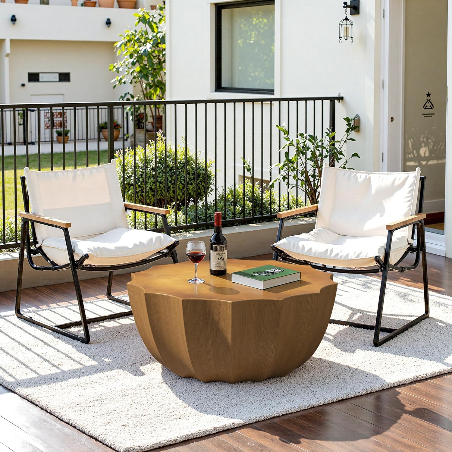 35" Round Coffee Table Modern Stylish Design Waterproof & Moisture-Proof No Assembly Required Coffee Table for Indoor & Outdoor - US Warehouse (Deep Wood Grain)