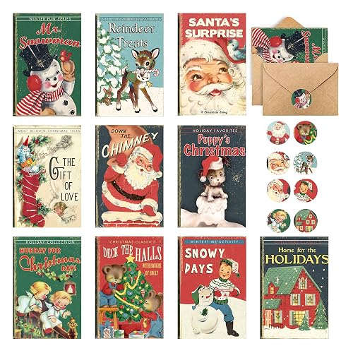 AnyDesign 40 Pack Retro Christmas Greeting Cards Vintage Xmas Cards