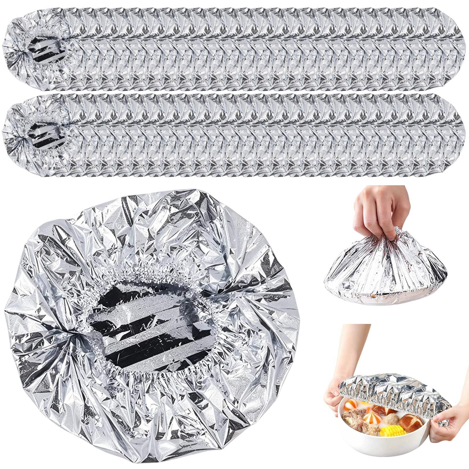 Benaewa 50 Pcs Reusable Aluminium Food Covers, Adjustable Stretchy Foil Food Covers for Bowls, Food Storage