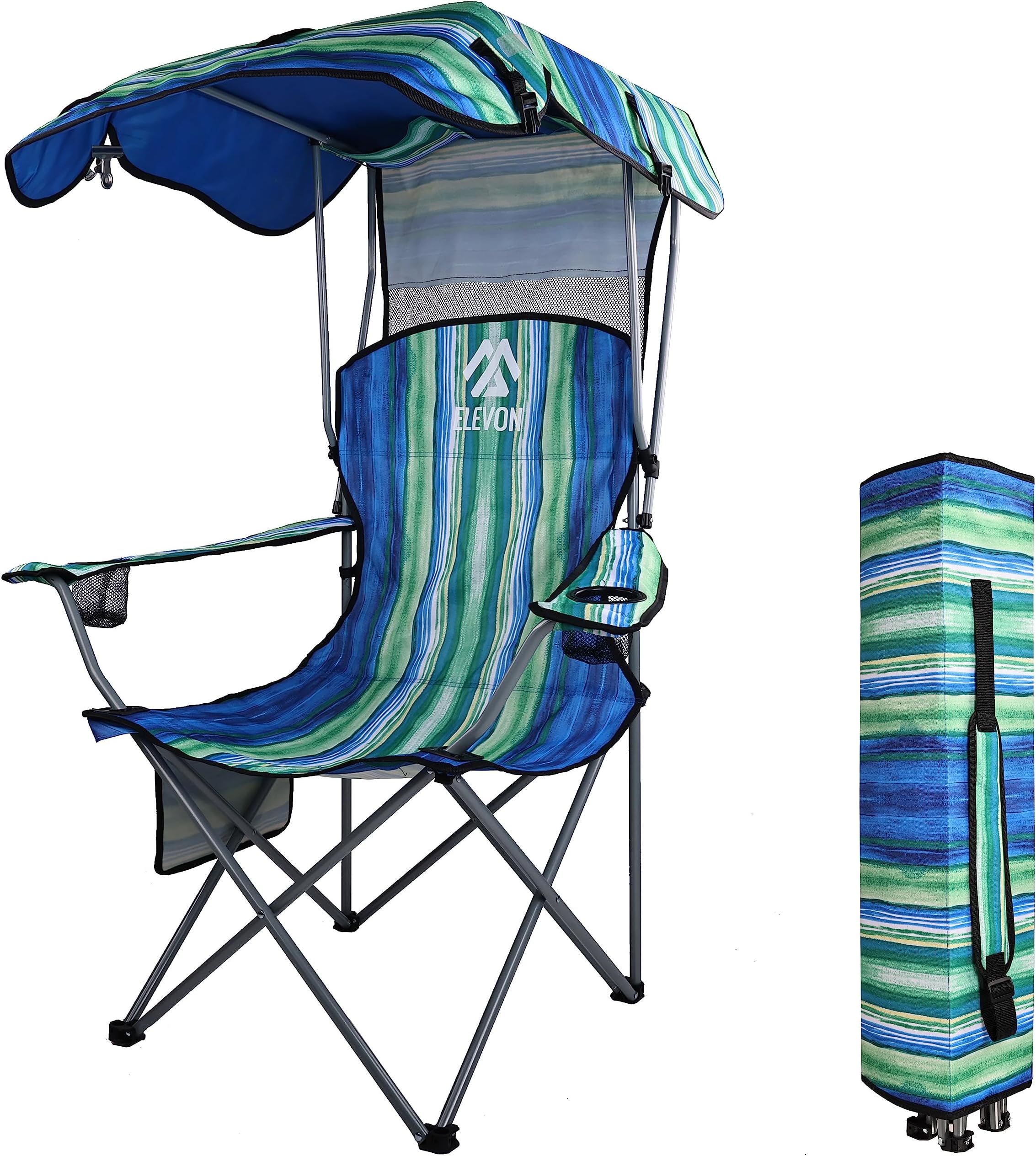 Elevon Camp Chairs with Shade Canopy Chair Folding Camping Recliner Support with Carrying Bag, Multi-Color
