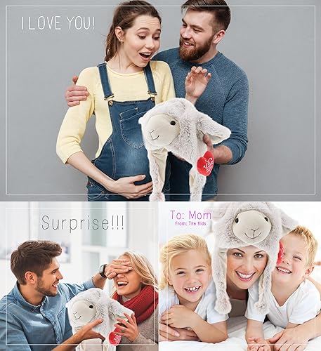 Miniatura 4 de DolliBu I Love You - Gorro de peluche blanco de oveja de San Valentín, lindo animal de peluche con corazón rojo y nombre, regalo personalizado para
