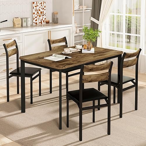 Miniatura 3 de DKLGG Juego de mesa de comedor para 4, mesa de comedor de 43.3 pulgadas con 4 sillas tapizadas de piel sintética, juego de mesa y sillas de cocina