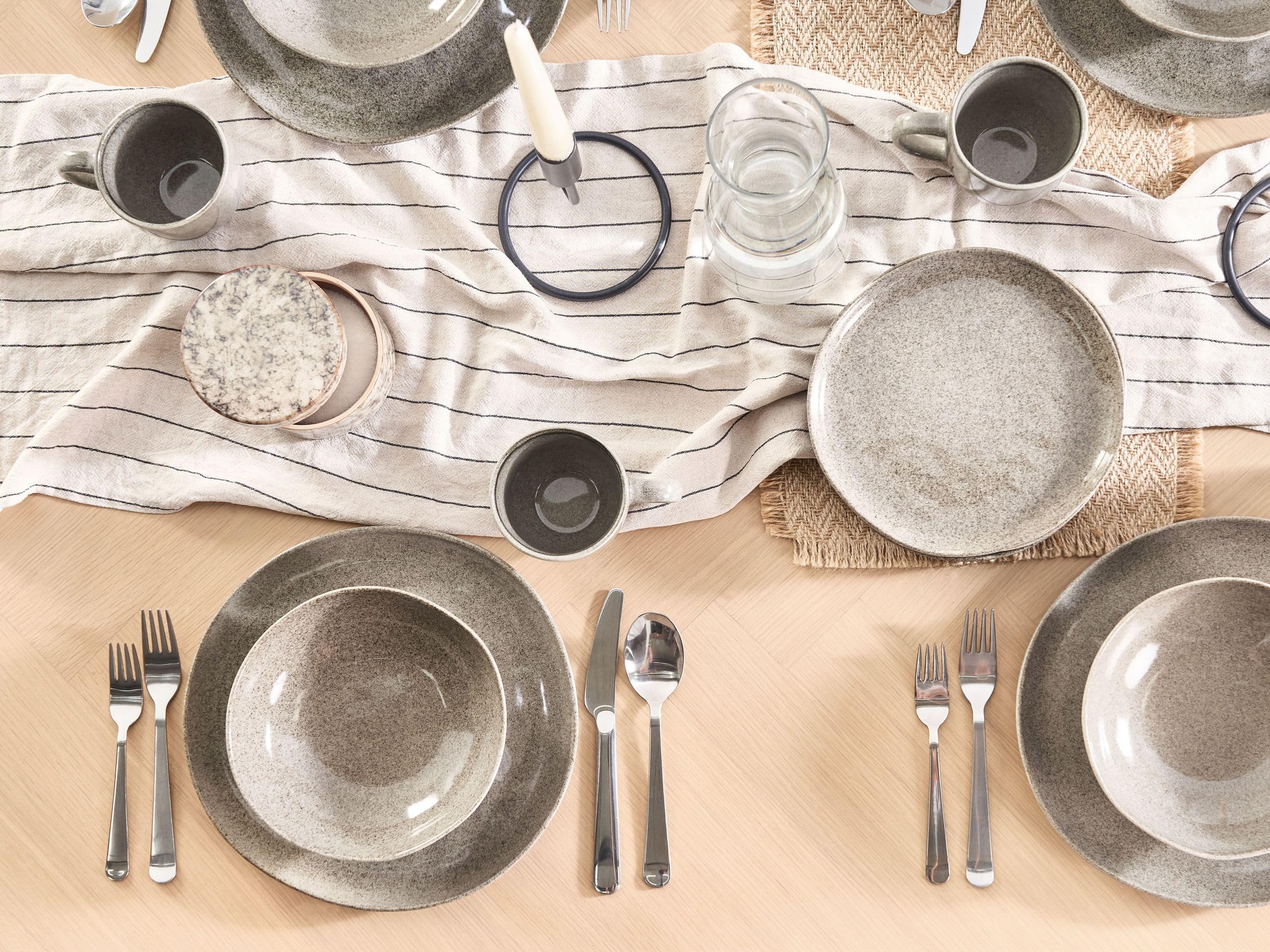 Conjunto de 4 platos hondos cuenco para pasta de gres caolín artesanal acabado esmalte reactivo gris Costmary