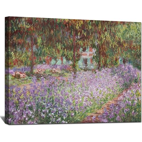 Irises in Monet's Garden, 1900 by Claude Monet Canvas Wall Art Decor Framed Famous Painting Print for Bathroom Bedroom Wall Decoration 12"x16"