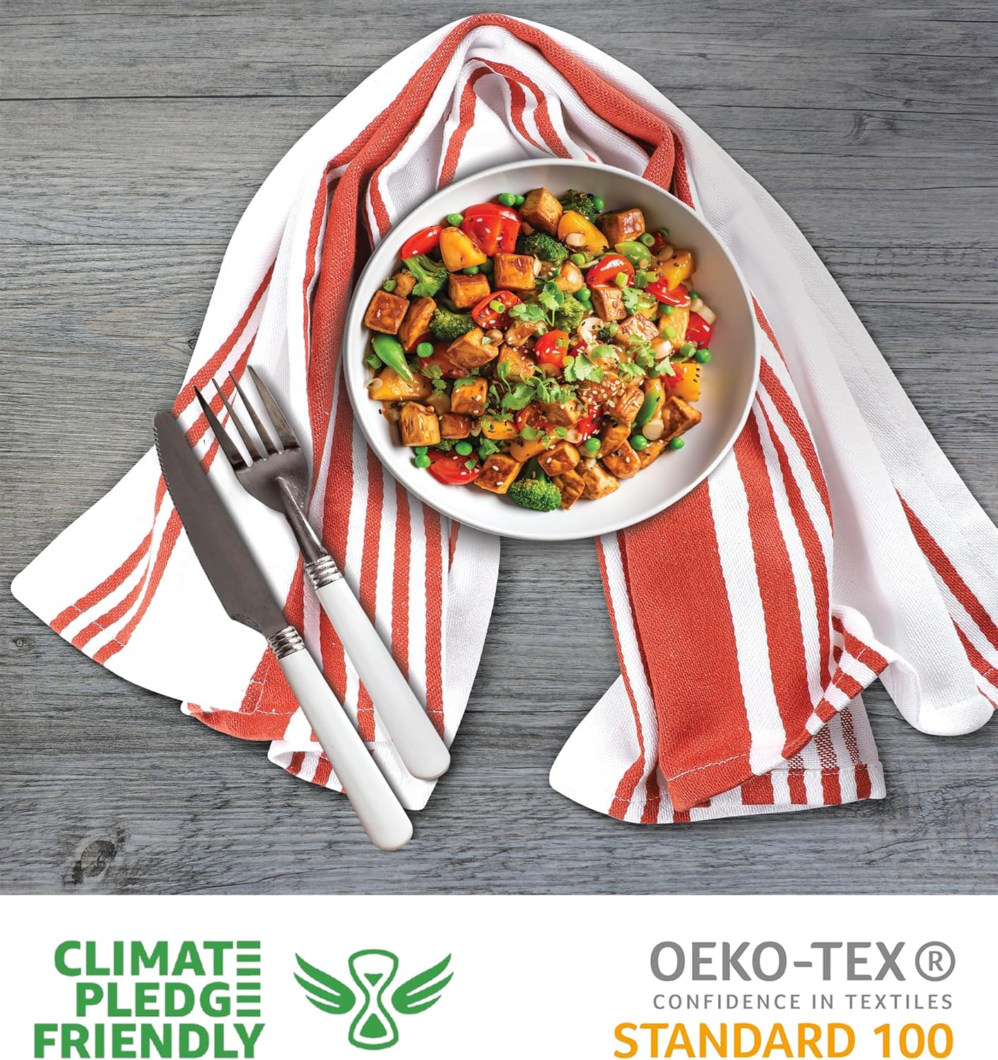 Urban Villa Kitchen Towels 100% Cotton Dish Towels for Kitchen (Set of 6) 20”x30” Dish Cloths Highly Absorbent Kitchen Linen Set with Hanging Loop Perfect for Drying Dishes Cleaning Towels-Rust White - Image 2