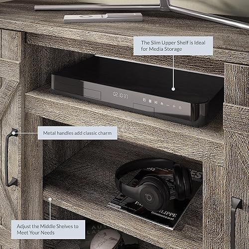 Miniatura 89 de BELLEZE - Soporte de madera rústico para TV de hasta 50", color roble Sargent Gris desteñido,Blanco,Pino Ashland,Gris,claro,Roble