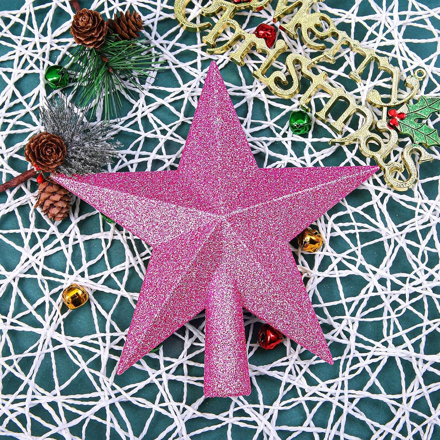 Aneco 2 Pack Glittered Christmas Tree Topper Star Treetop for Small Christmas Tree Decoration or Home Decor, Hard Plastic, 4 inches