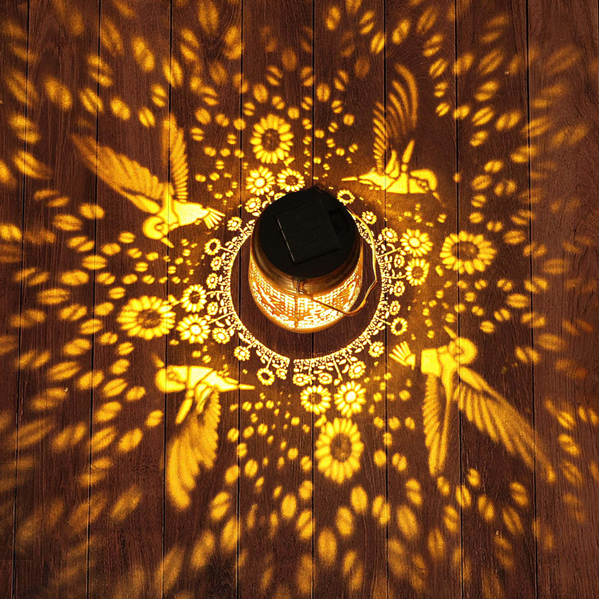 Confezione da 2 lanterne solari solari da esterno con gancio a pastore, impermeabili, colibrì, girasole, decorazione da giardino, decorazione a LED per cortile, patio, tavolo, prato, regalo perfetto