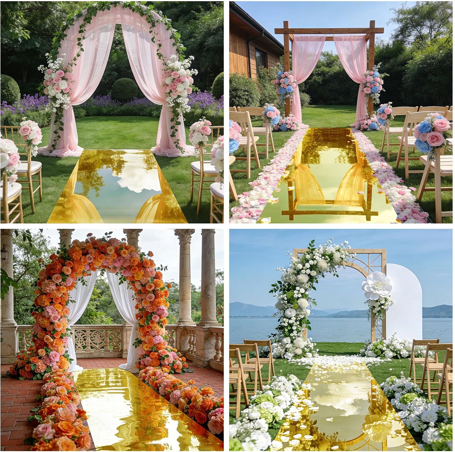 3.3ft x 98.4ft Mirror Rug Aisle Runner for Wedding,Double Sided Bright Reflective Decorative Carpet for Birthday Graduation Party Ceremony Decor(Gold/Silver)