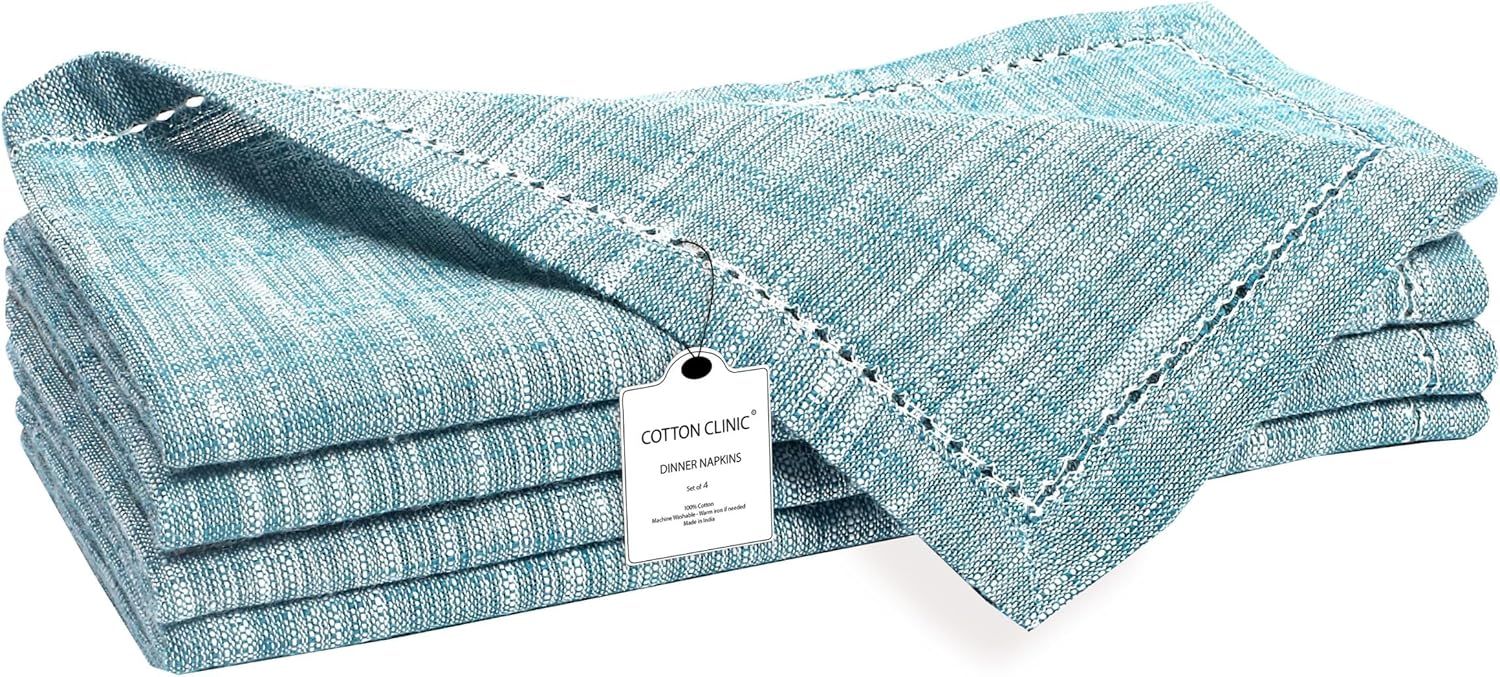 Cotton Clinic Cloth Dinner Napkins Textured 18x18 Inch 100% Cotton - Perfect Everyday Use Table Napkins - Soft Durable Washable - Ideal for Party Wedding Holidays Easter - Set of 4 Napkins Teal