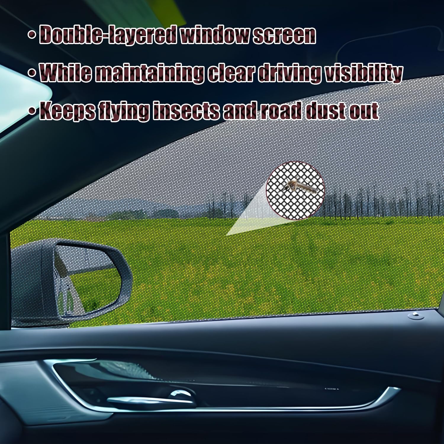 Car Window Screen for Cars and SUVs,2 Packs,Insect-Proof, Maintains Air Circulation, Sun Shading, Privacy Protection(2 Rear Windows)