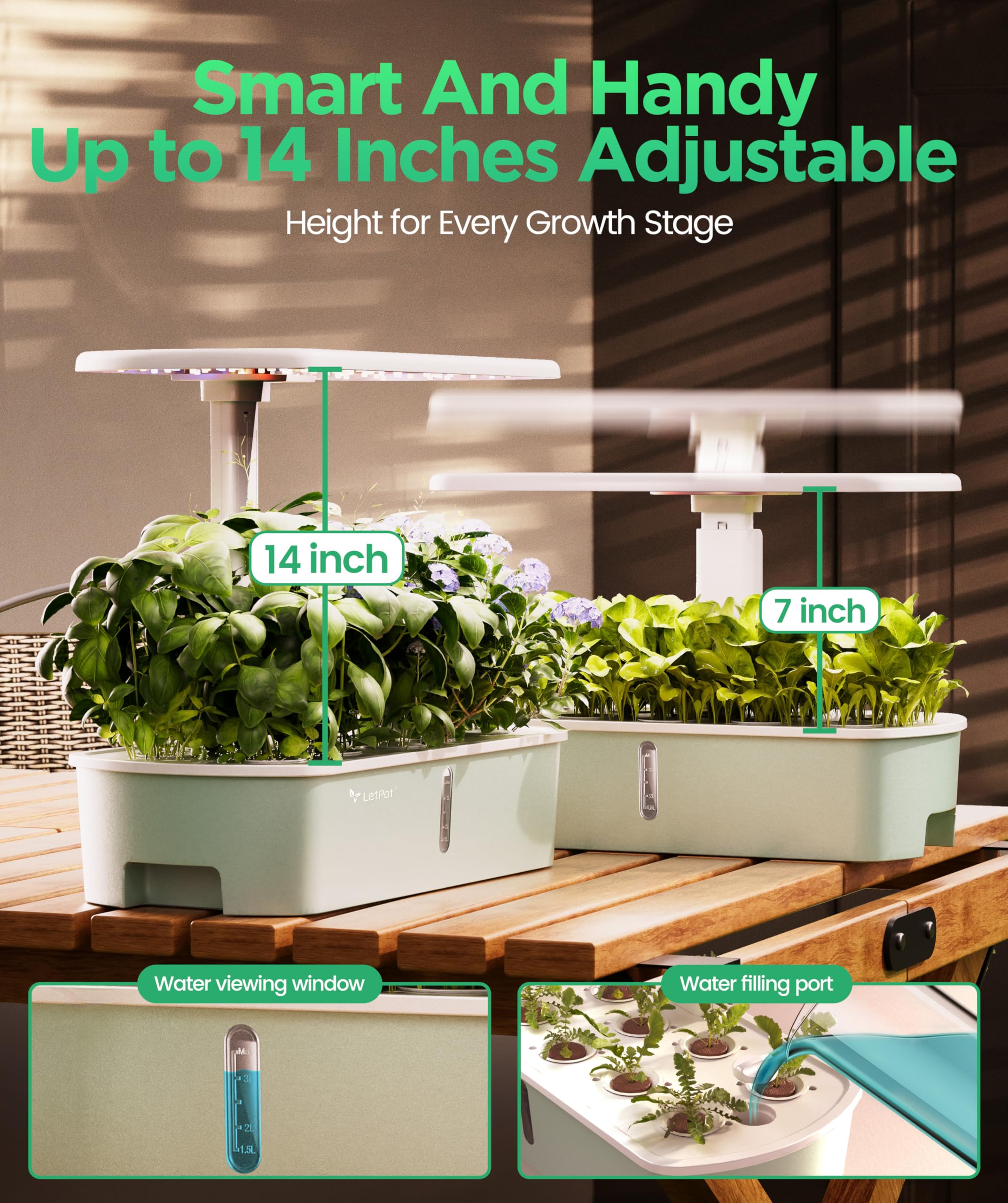 LETPOT LPH-Air WiFi hydroponiczny system uprawy, 10 tulejek, Smart Herb Garden Kit do wnętrz, ogrodu wewnętrznego z oświetleniem LED 24 W, zbiornik na wodę 4 l, system pompowania, automatyczny timer