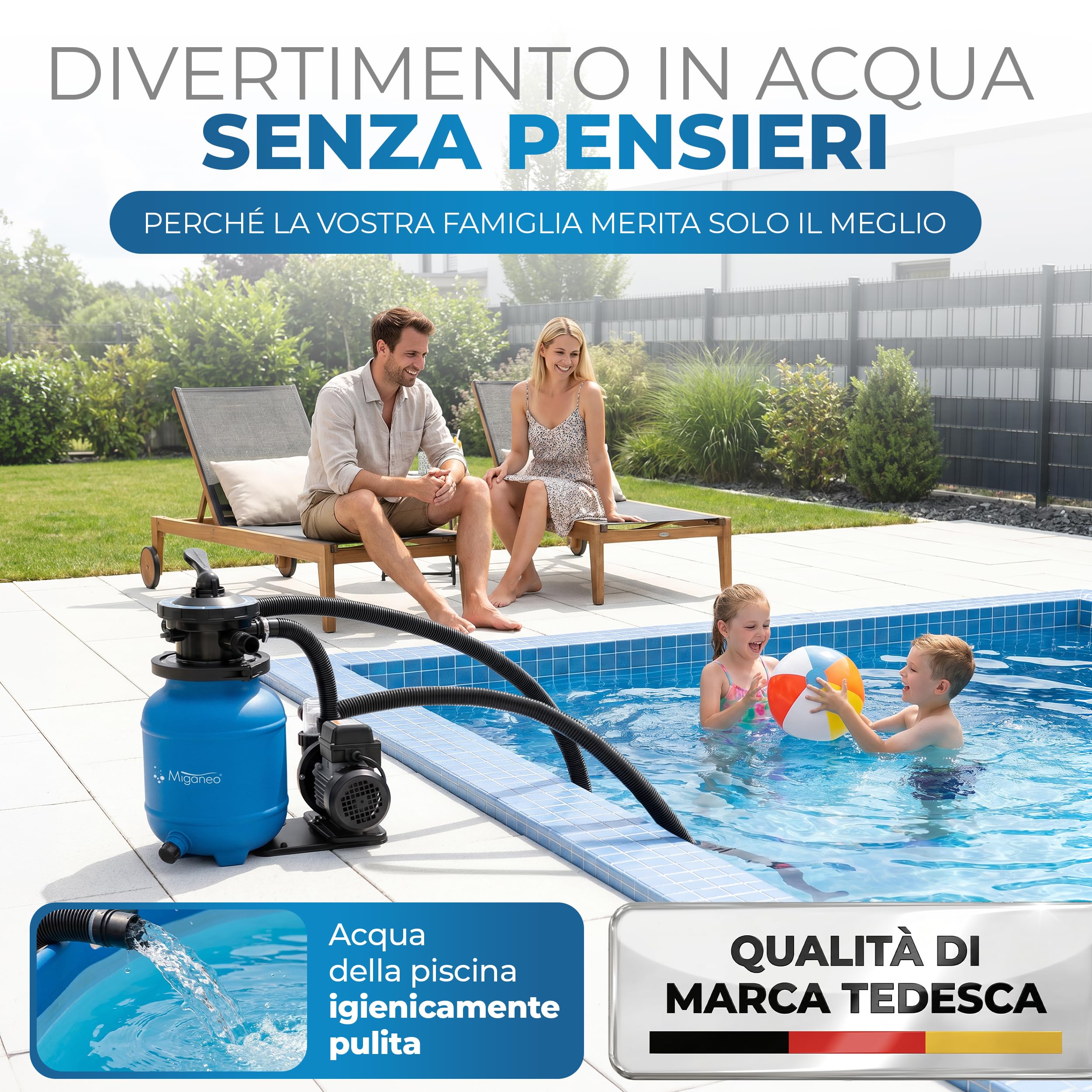 Miganeo®, filtro a sabbia con timer, Speed Clean 7000, per piscina fino a 22m³, autoadescante