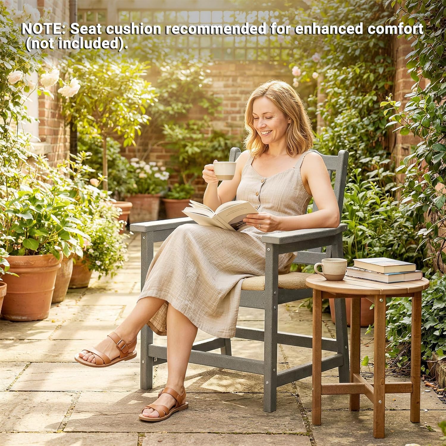 Outsunny All-Weather Patio Chair, HDPE Patio Dining Chair, Heavy Duty Wood-Like Outdoor Furniture for Garden, Backyard, Deck, Porch, Lawn, Gray