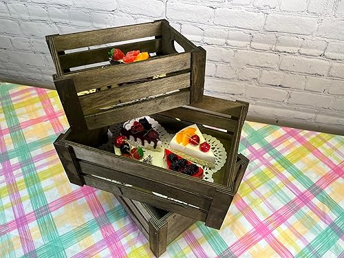 Miniatura 10 de Admired By Nature Contenedor de almacenamiento de cajas de madera, juego de 3 cestas decorativas de estilo rústico grande marrón claro para