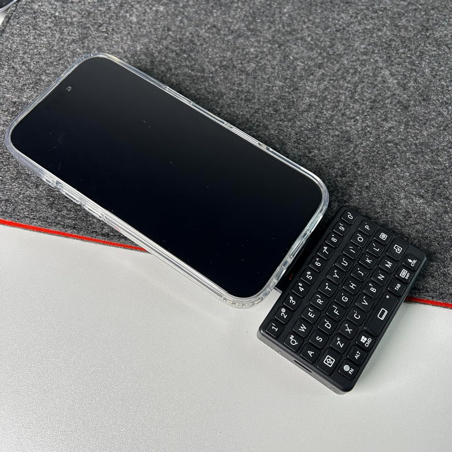 EXknight Mini Keyboard with Magnetic Extendable Phone Mount for iPhone, Android and Foldable Phones