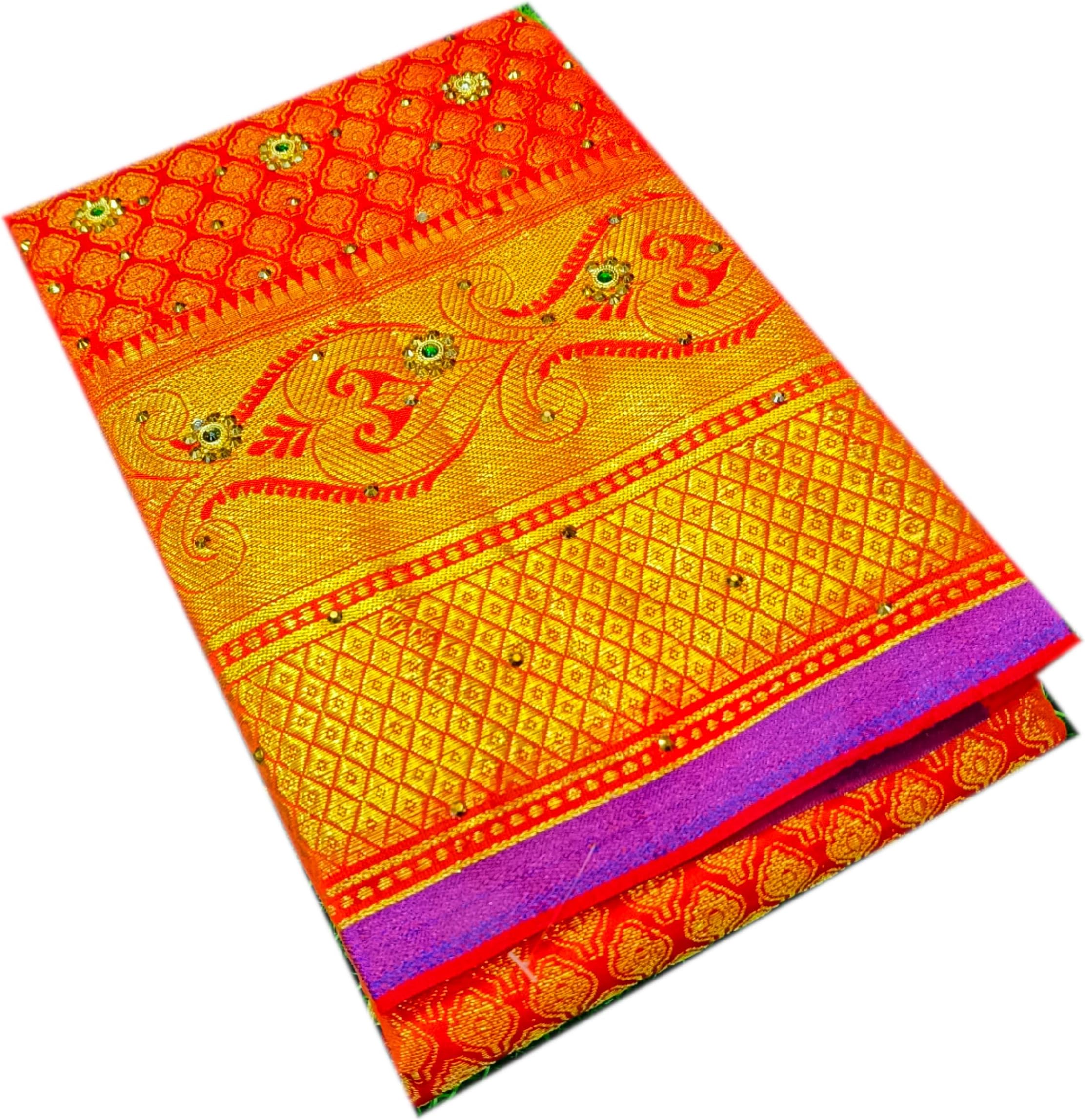 Spewim Womens Semi Silk Stone Zari Work Full Brocade 6 Yard Saree With Brocade Blouse Piece