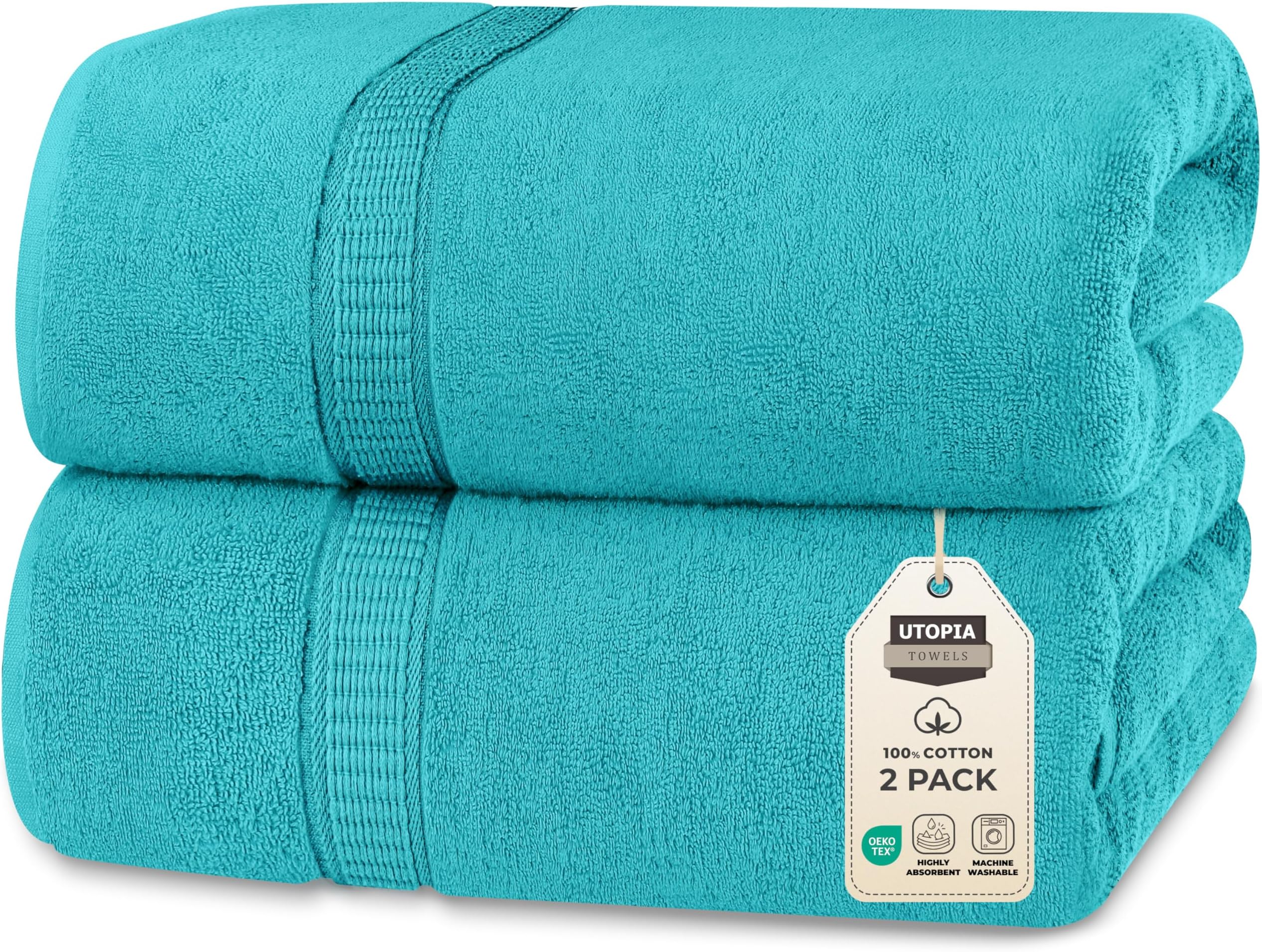 Utopia Towels - Soft Cotton Extra Large Bath Towel 35 x 70 inches Bath Sheet (Turquoise, 2)