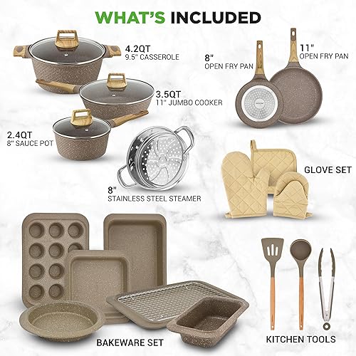 Miniatura 2 de Nutrichef 22-Piece Marble Non-Stick Cookware and Bakeware Set - Professional Home Kitchen Collection with Multi-Sized Pots, Pans, and Heat-Resistant