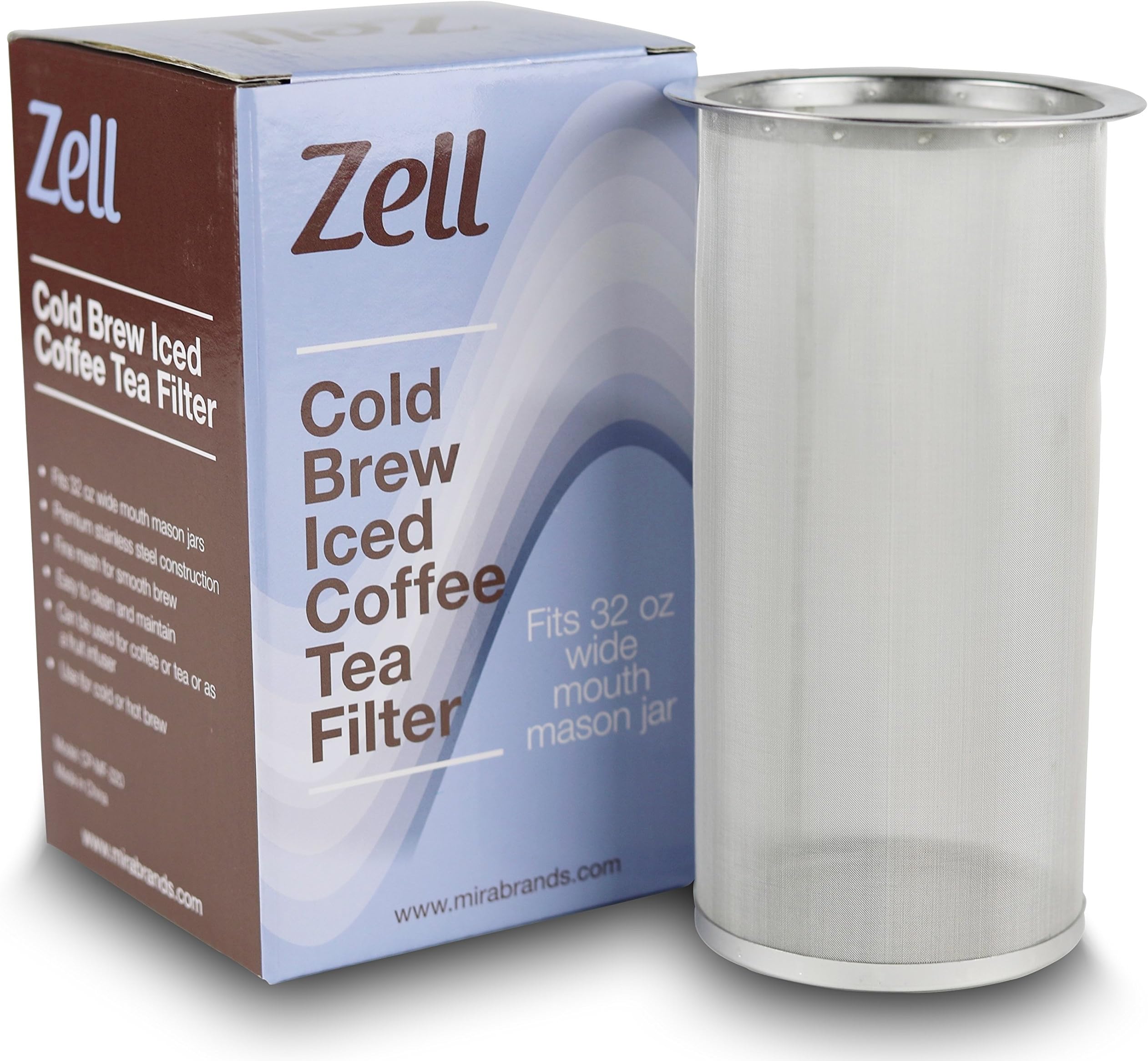 Cold Brew Coffee Maker, Iced Coffee & Tea Maker Infuser for Mason Jars | Durable Fine Mesh Stainless Steel Coffee Maker Filter (Stainless Steel - Straight, For 32 oz Wide Mouth Mason Jars)