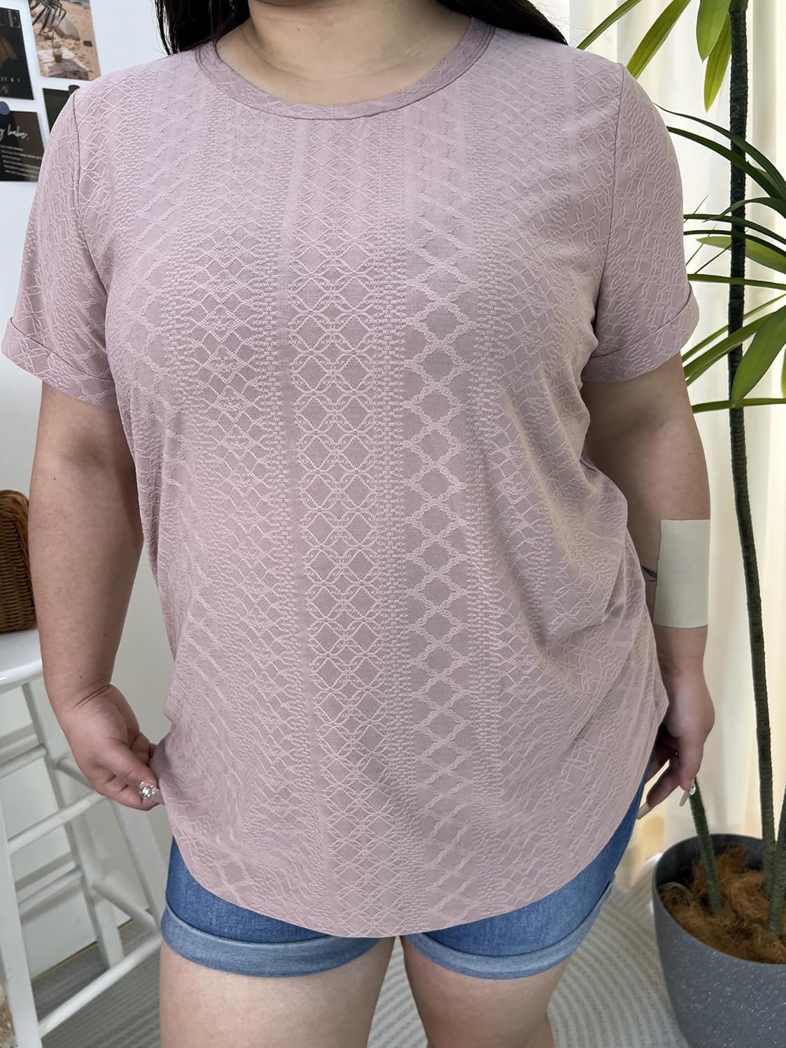 TIYOMI Plus Size Tops for Women Short Sleeve Tee Crewneck Tshirt Plain Solid Color Tunic Summer Spring Blouse XL-5XL - Image 2