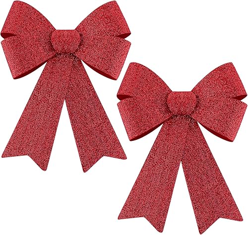 MCEAST Paquete de 2 lazos rojos para coronas de Navidad decoraciones y adornos para árbol de Navidad lazos navideños para guirnaldas coronas