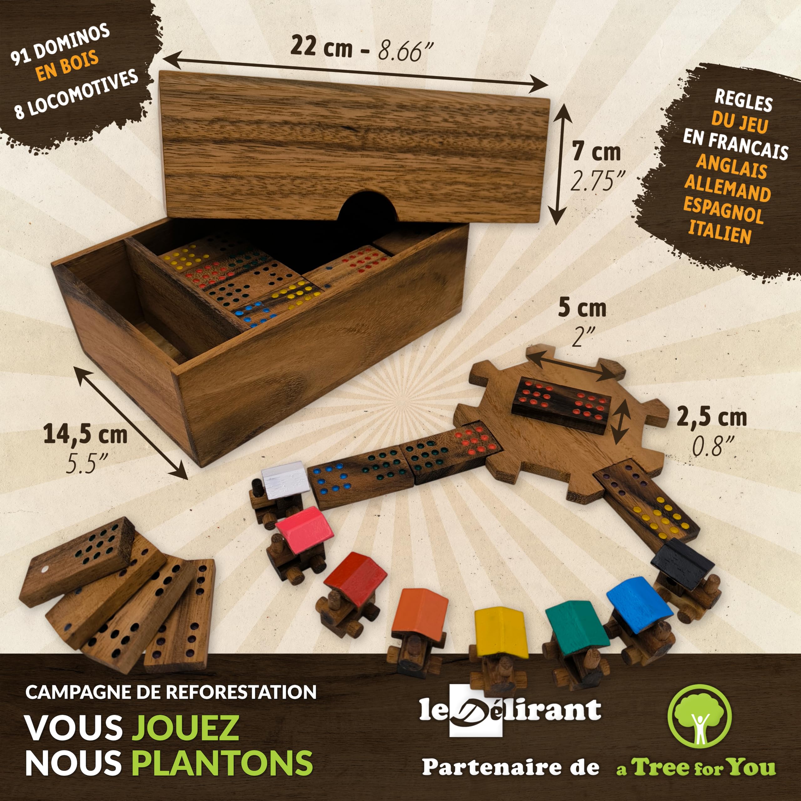 Train Mexicain Jeu de Dominos en Bois Massif d'Acacia